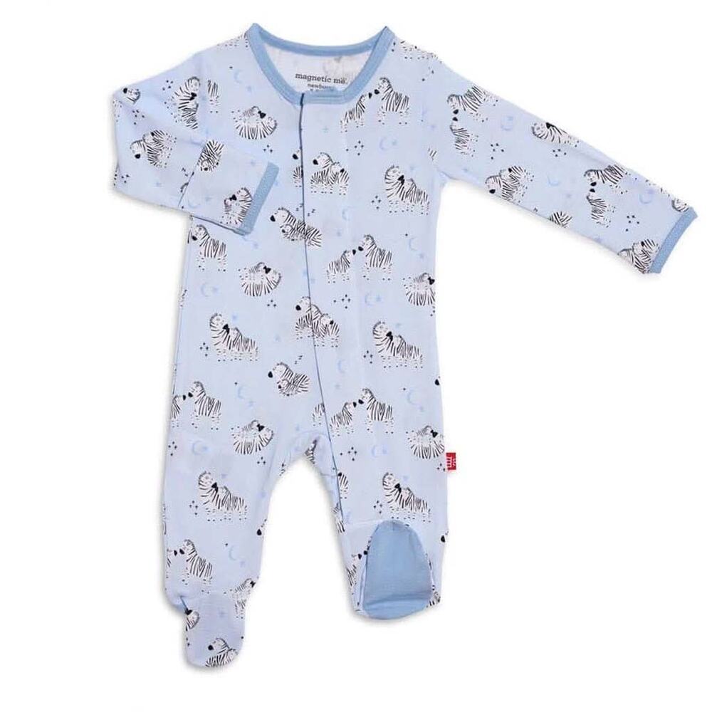 Magnetic Me Z Best Blue Zebra Blue & White Footie Sleeper Size 18-24 Months